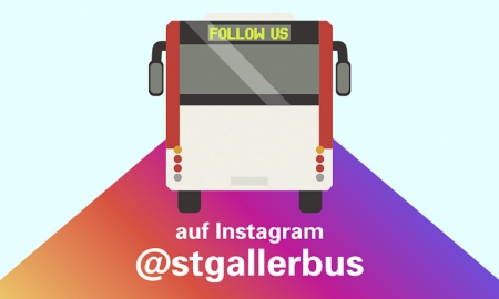 Darstellung des Sankt Galler Busses mit dem Hinweis Folge uns auf Instagram